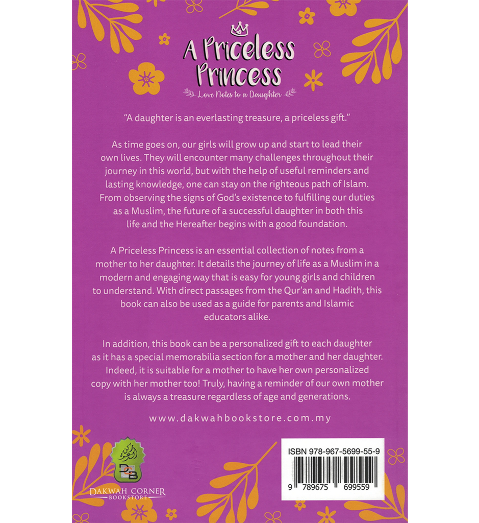 A Priceless Princess - Love Notes to a Daughter - Published by Dakwah Corner Bookstore - Back Cover
