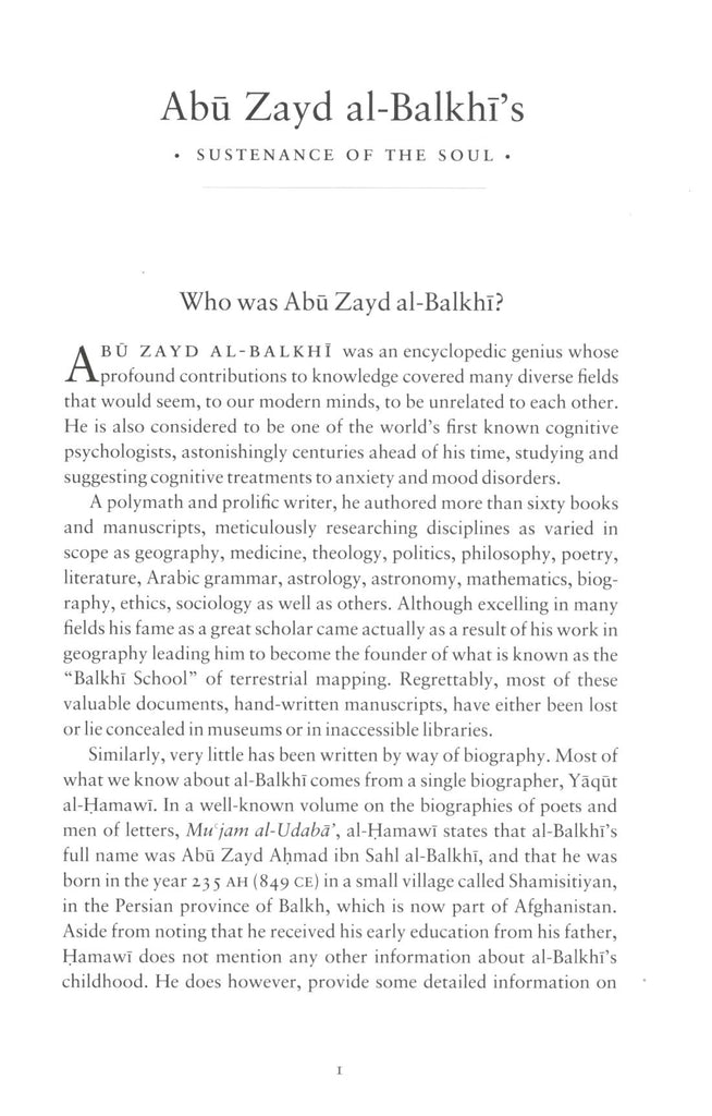Abu Zayd al-Balkhi’s Sustenance of the Soul - The Cognitive Behavior Therapy of A Ninth Century Physician - Published by International Institute of Islamic Thought - Sample Page - 1