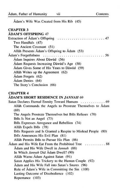Adam - Father of Humanity - Published by Al-Kitaab and As-Sunnah Publishing - TOC - 2