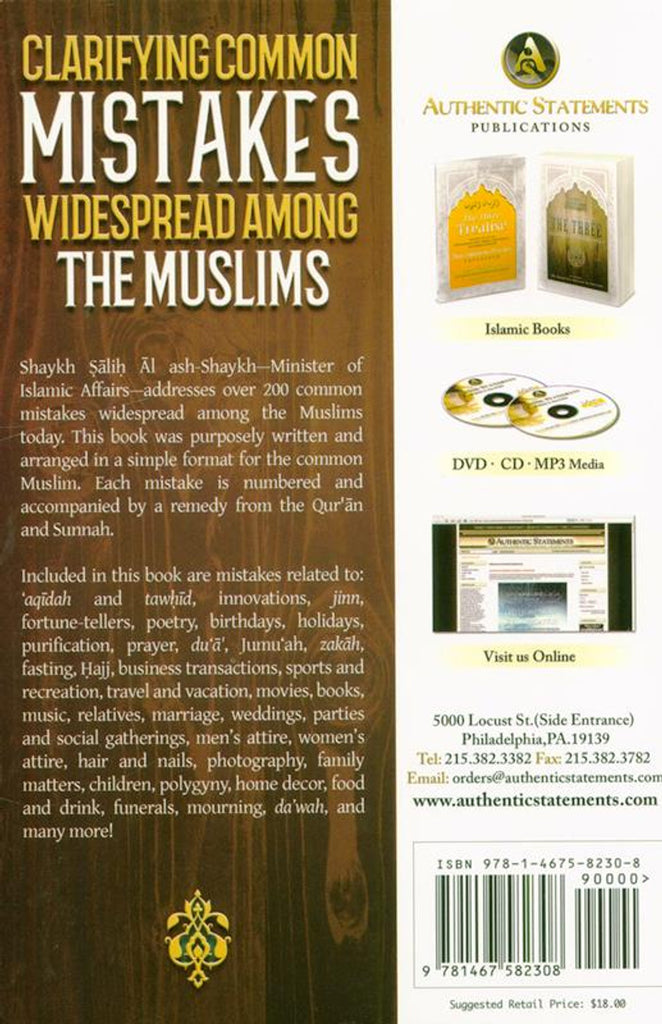 Clarifying Common Mistakes Widespread Among The Muslims - Published by Authentic Statements Publications - back Cover
