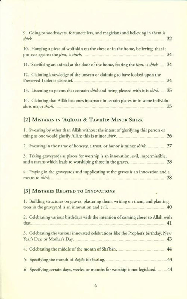 Clarifying Common Mistakes Widespread Among The Muslims - Published by Authentic Statements Publications - toc - 2