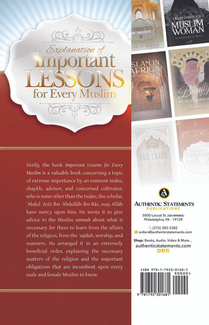 Explanation Of Important Lessons For Every Muslim - Back Cover