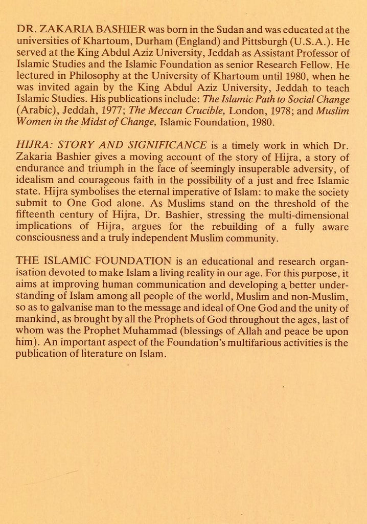 Hijra - Story and Significance - Published by The Islamic Foundation - Back Cover