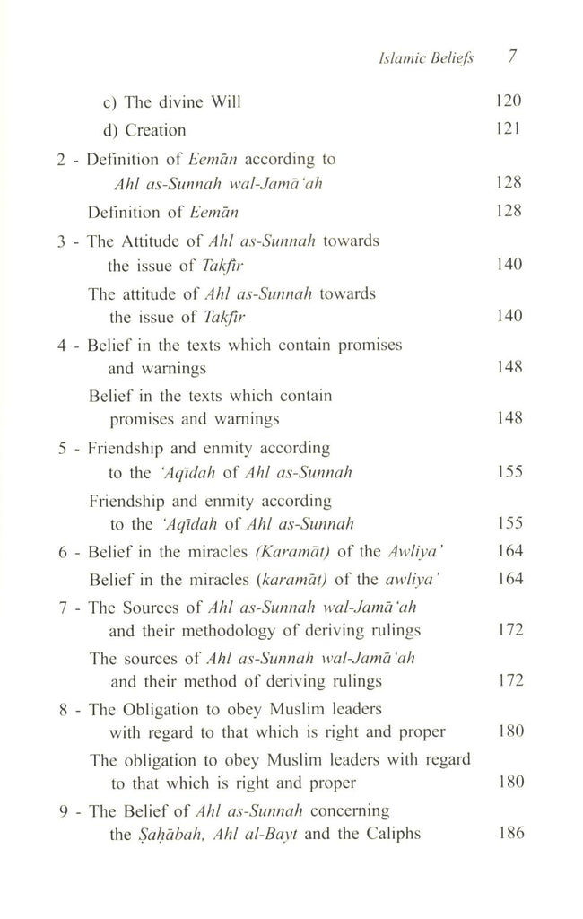 Islamic Beliefs - A Brief Introduction To The Aqidah Of Ahl Al-Sunnah Wal-Jamah - Published by International Islamic Publishing House - TOC - 3
