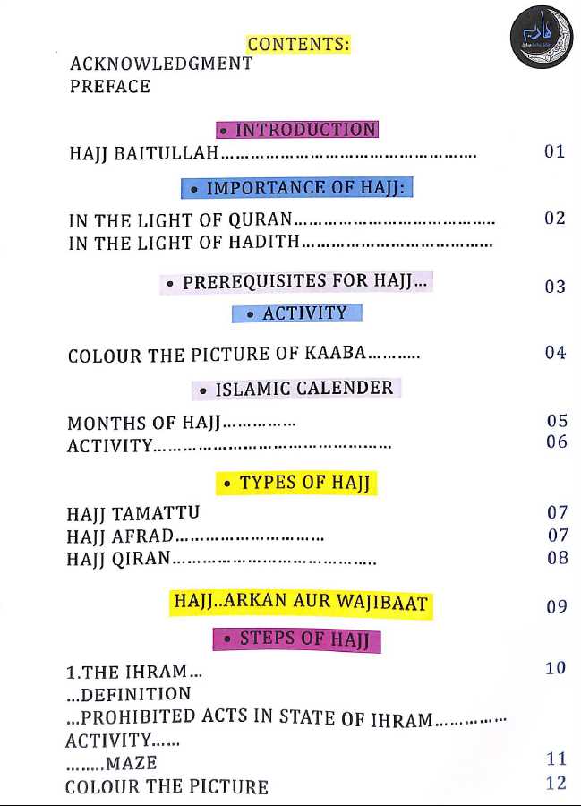 My First Islamic Activity Book - Part 2 - Hajj - Published by Hadiya Guiding Sisters - TOC - 1