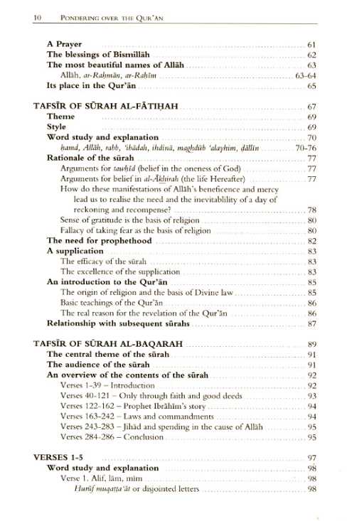 Pondering Over The Quran - Surah al-Fatiha and Surah al-Baqarah - Published by Islamic Book Trust - TOC - 2