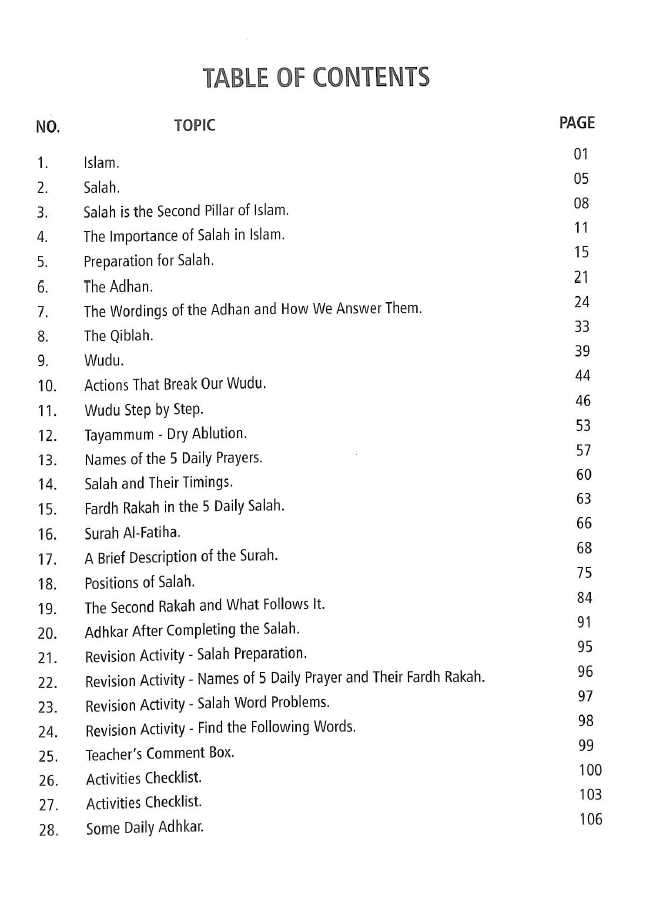 Salah Activity Book - Published by Haq Publications - TOC - 1