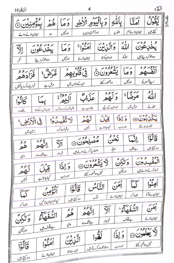 قرآن الكريم لفظی ترجمہ -  پارہ ۱ - ناشر الھدی پبلی کیشنز - Sample Page - 4