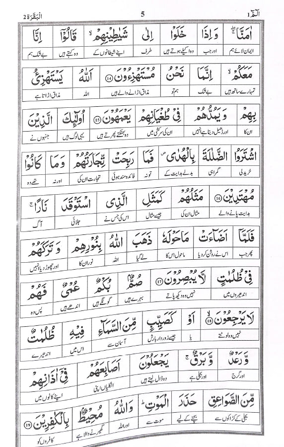 قرآن الكريم لفظی ترجمہ -  پارہ ۱ - ناشر الھدی پبلی کیشنز - Sample Page - 5