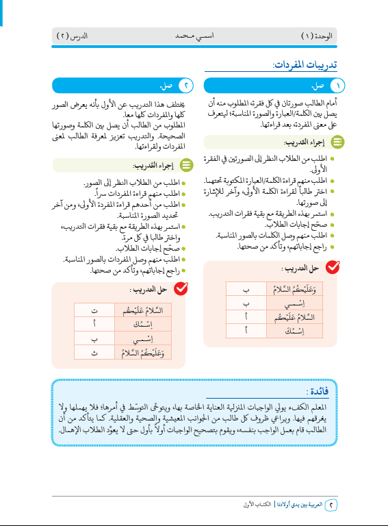 العربية بين يدي اولادنا - كتاب المعلم  - الكتاب الاول - Sample Page - 2