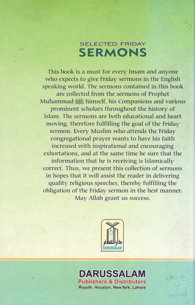Selected Friday Sermons - Published by Darussalam - Back Cover