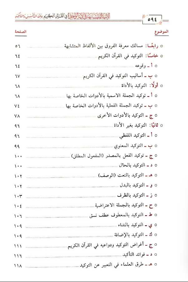 الاسماء المتشابهة في الاية الواحدة في القرآن الكريم بين التاسيس والتاكيد - TOC - 2