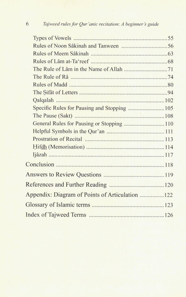 Tajweed Rules for Quranic Recitation - A Beginner’s Guide - Published by International Islamic Publishing House - TOC - 2