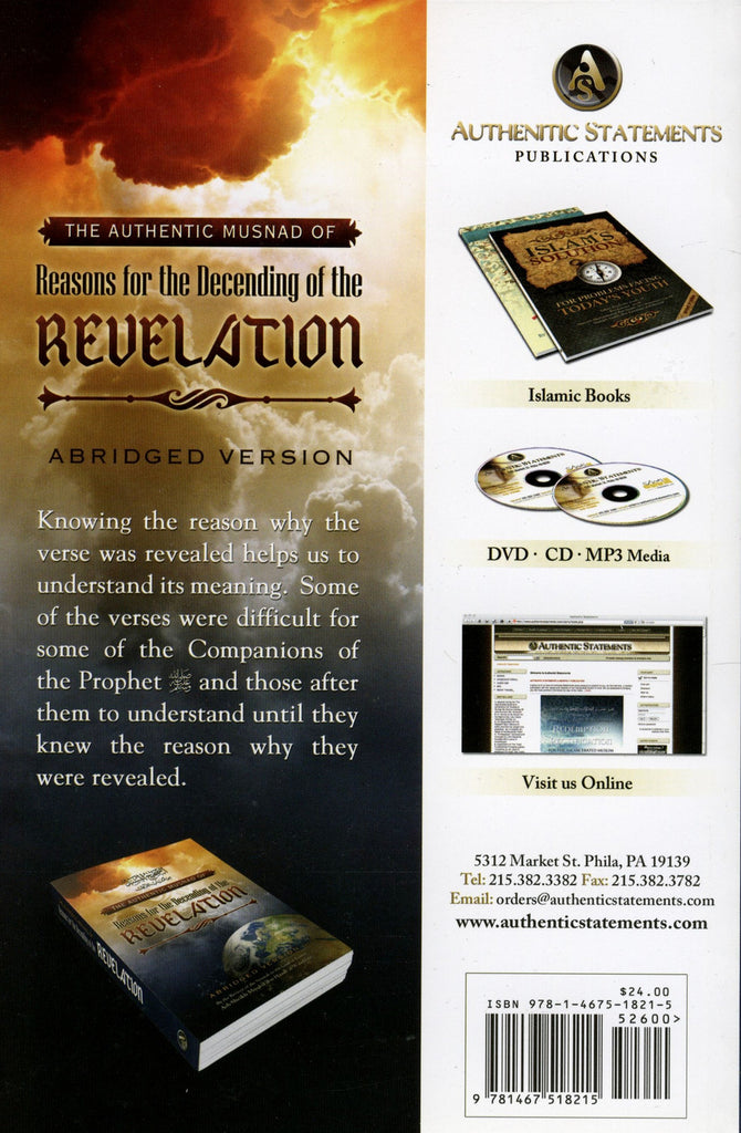 The Authentic Musnad Of Reasons For The Descending Of Revelation Published by Authentic Statements Publications - Back Cover
