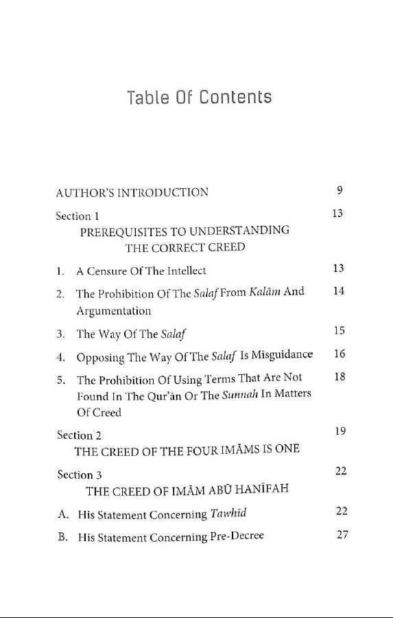 The Creed of the Four Imaams - Published by Dakwah Corner Bookstore - TOC - 1