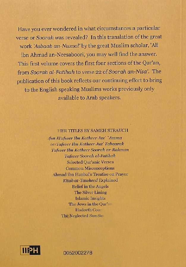 The Reasons For Revelation Of The Quran - From Juz 1 to Juz 4 - Published by International Islamic Publishing House (IIPH) - Back Cover