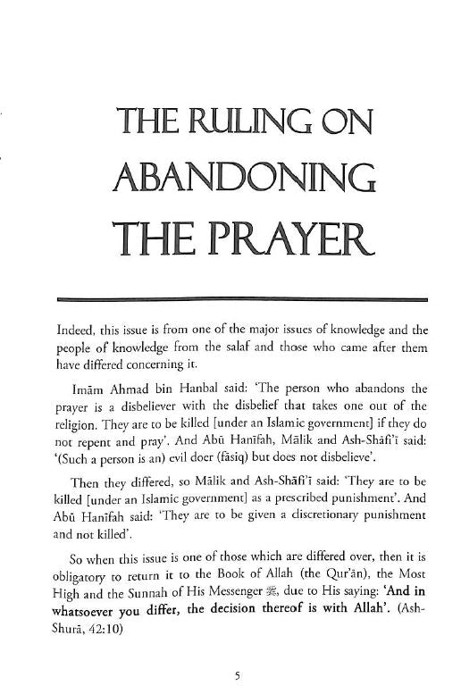The Ruling On Abandoning The Prayer - Published by 5 Pillars Publishing - Sample Page - 1